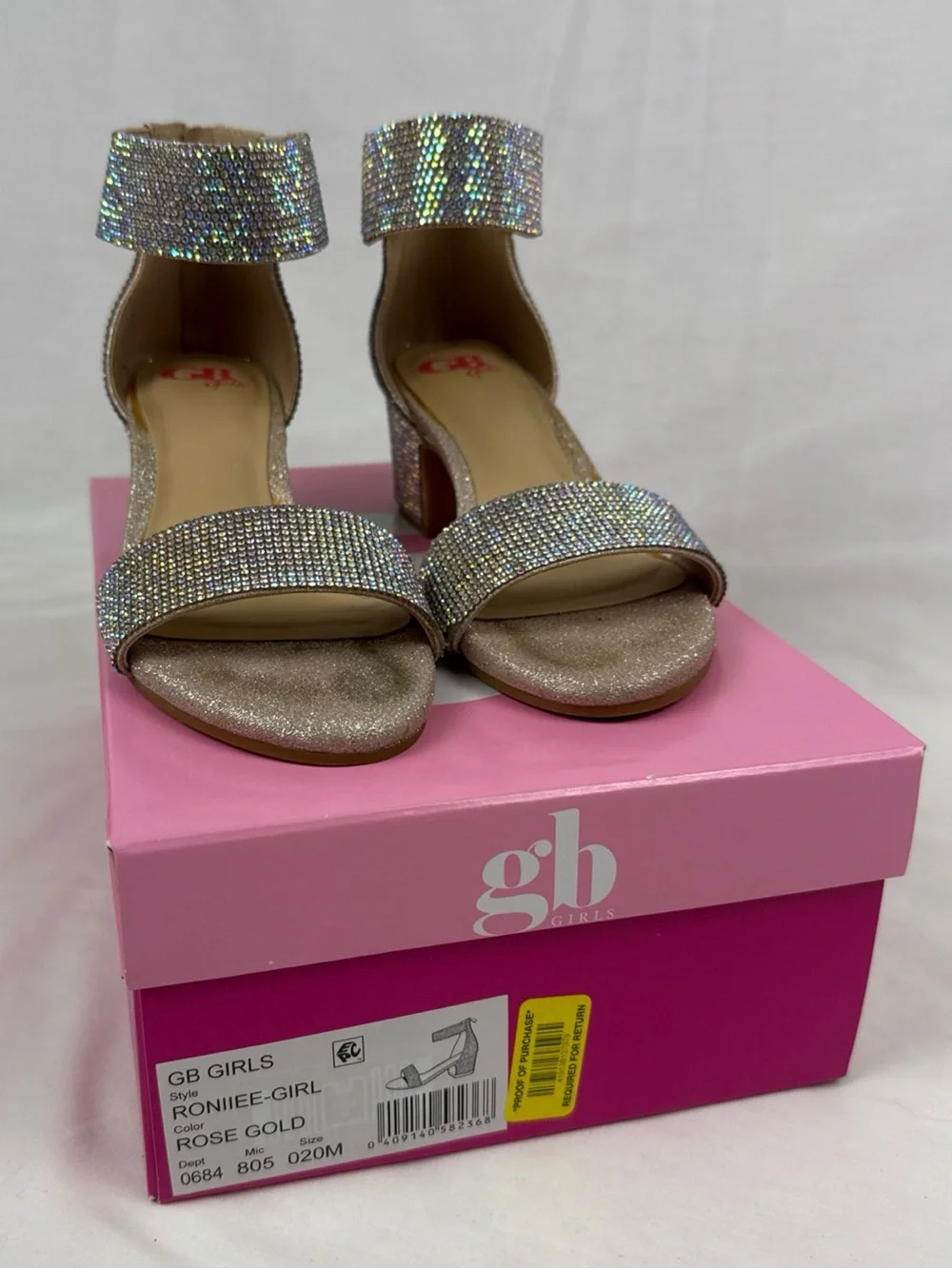 GB Girls' Roniiee Rhinestone Ankle Strap Dress Sandals Sparkling Block Heels